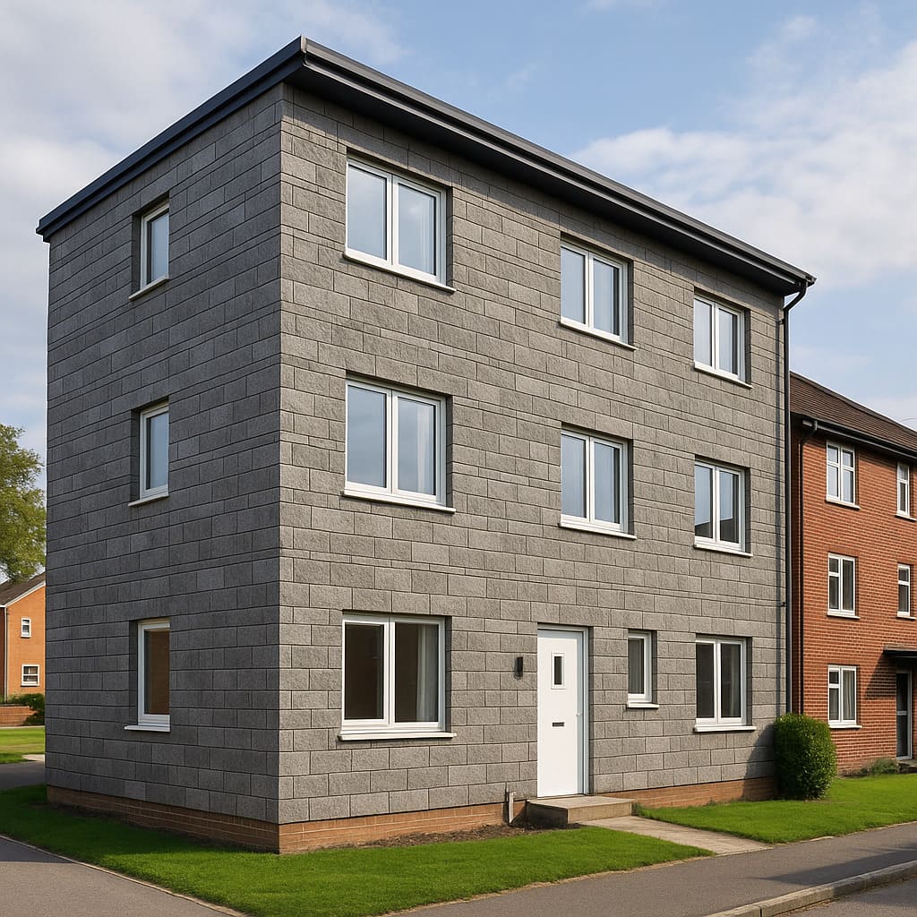 Revêtement économique pour façades avec Termopiedra