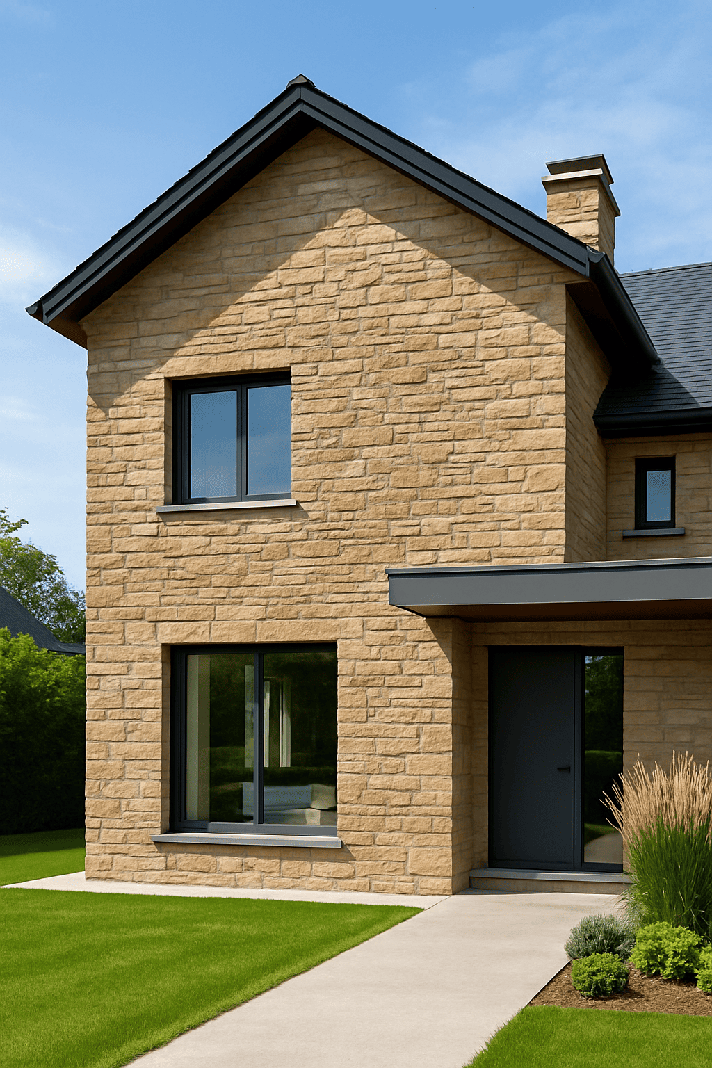 Façade extérieure en pierre naturelle avec Termopiedra